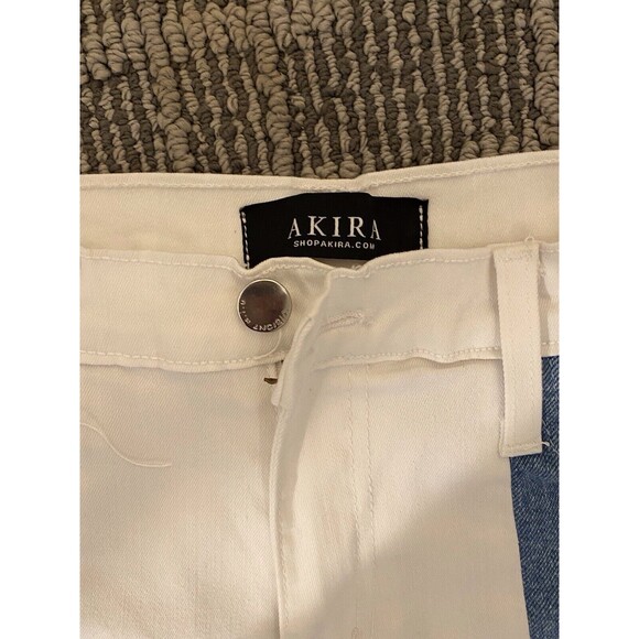 Akira Colorblock Denim Jeans Size 7 White And Denim Geometric Boho Festival - Picture 2 of 5